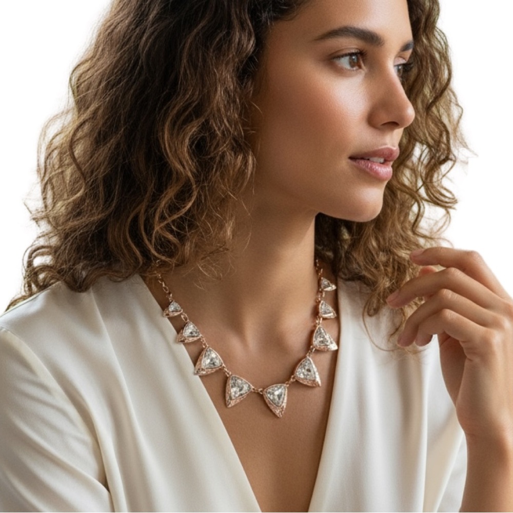 Rose Goldtone Necklace & Earrings Set with Clear Rhinestones